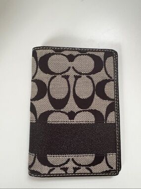 Coach Canvas Card & Passport Holder in Gray and Black Monogram